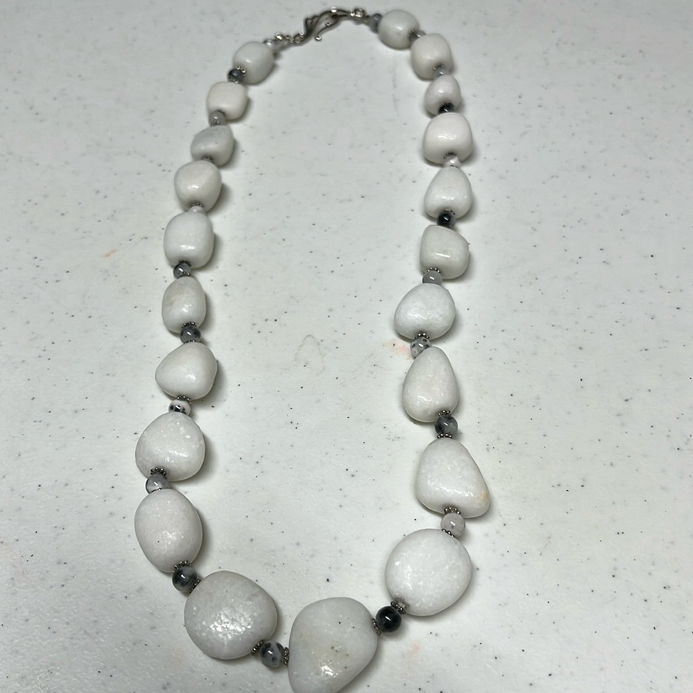 Vintage White Beaded Necklace Pebble Statement Minimalist Neutral